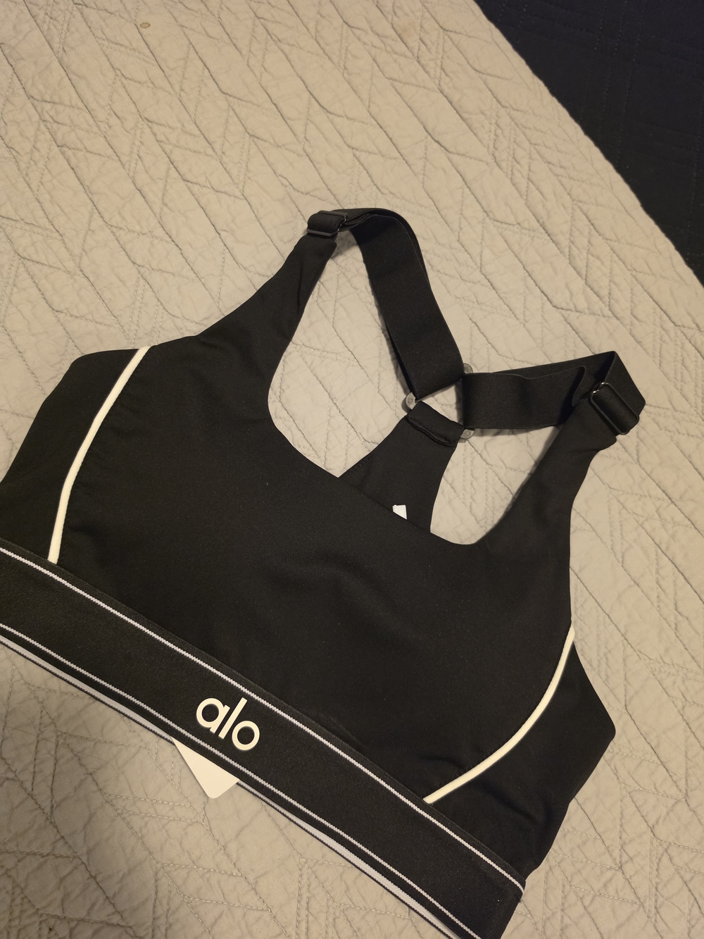 ALO Yoga Black Sports Bra with White Piping